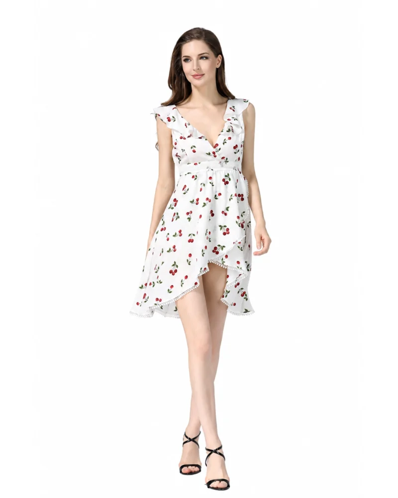 V-Neck Ruffle Asymmetrical Mini Dress