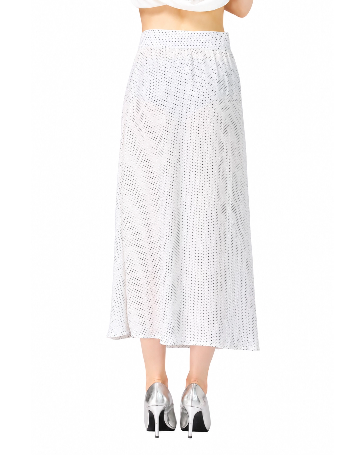 Women Polka Dot High Waist Slit Midi Skirt - Image 2