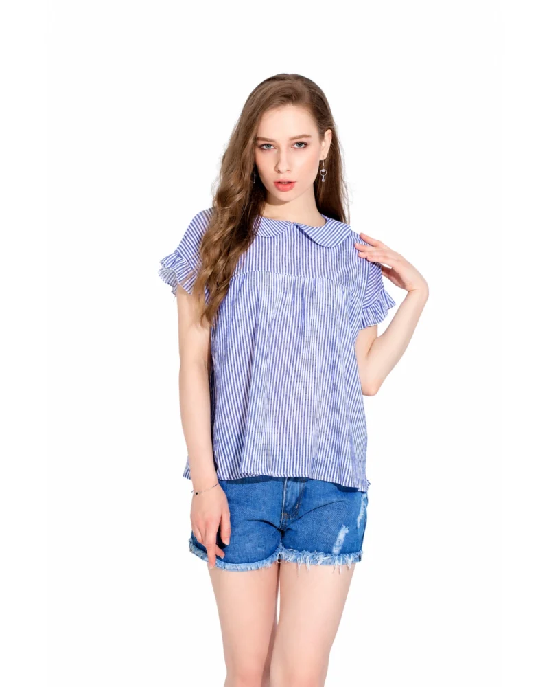 striped short sleeve blouse