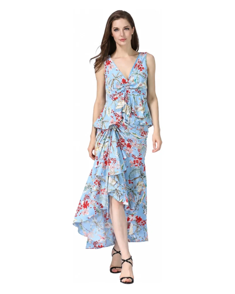 Twist Front Floral High-Low Dress