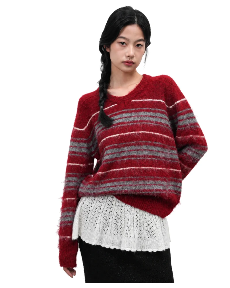 Brushed Stripe Relaxed Knit Sweater