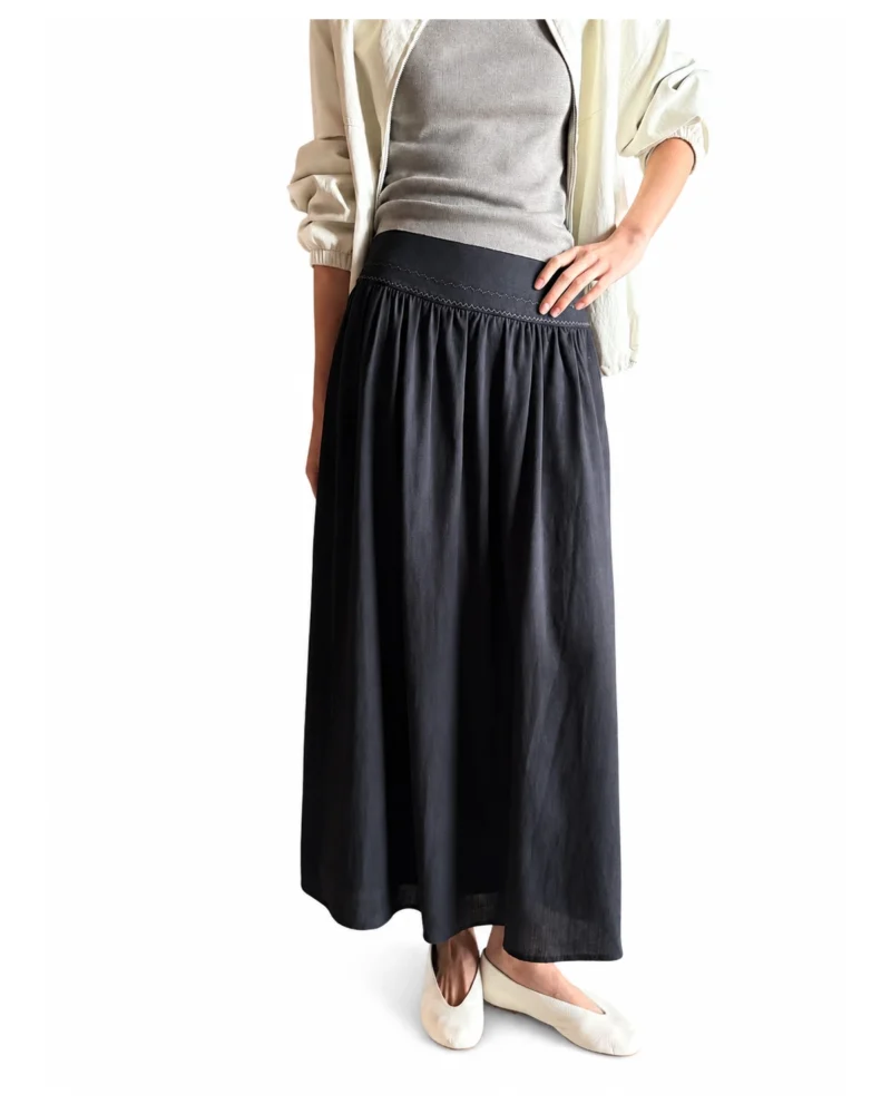 Gathered High-Waist Maxi Skirt