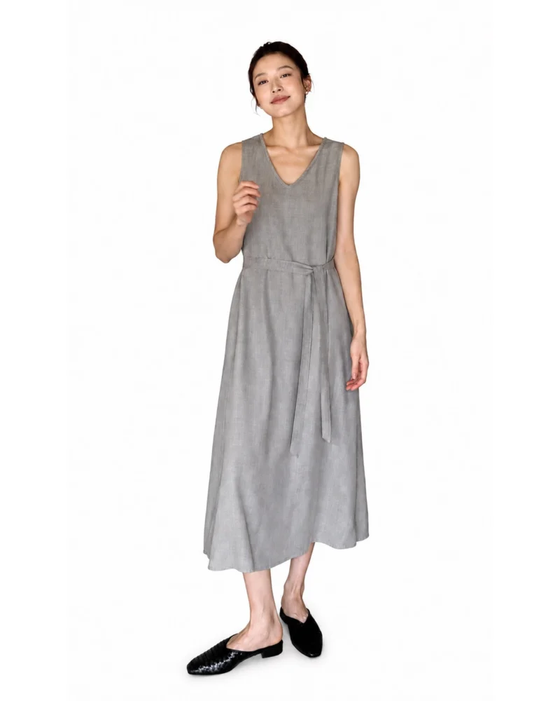 Belted V-Neck Sleeveless Maxi Dress