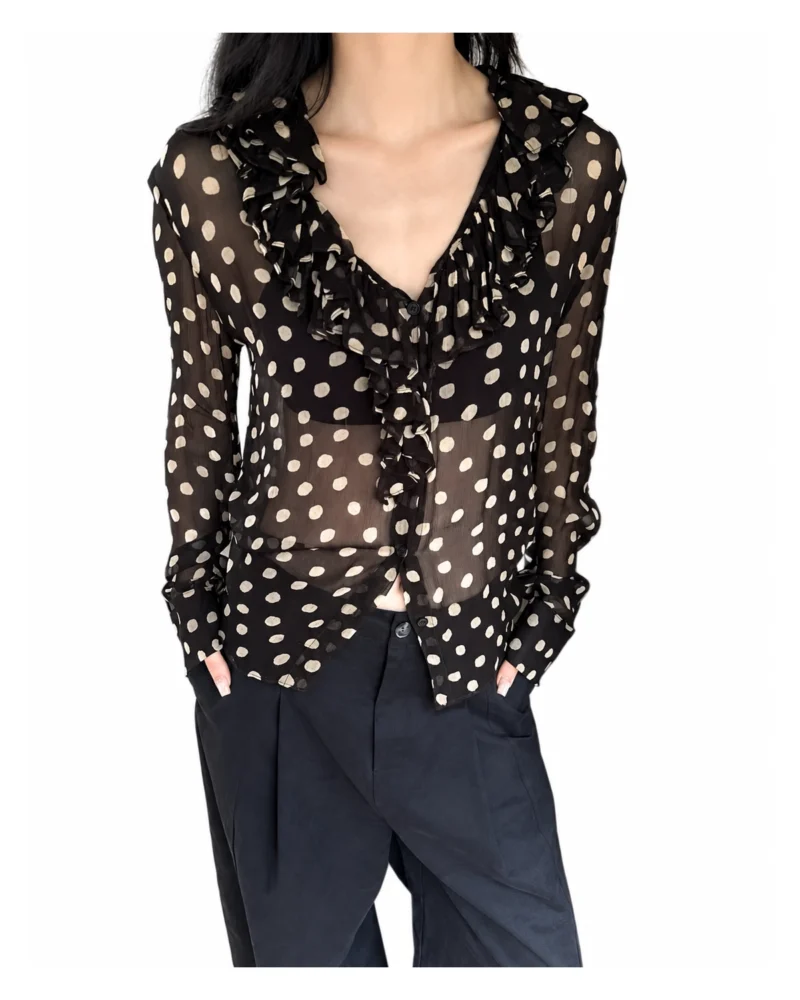 Ruffle Polka Dot Sheer Blouse