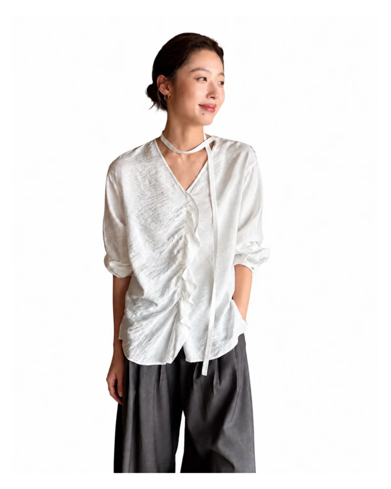 Ruffled Tie-Neck Wrap Blouse